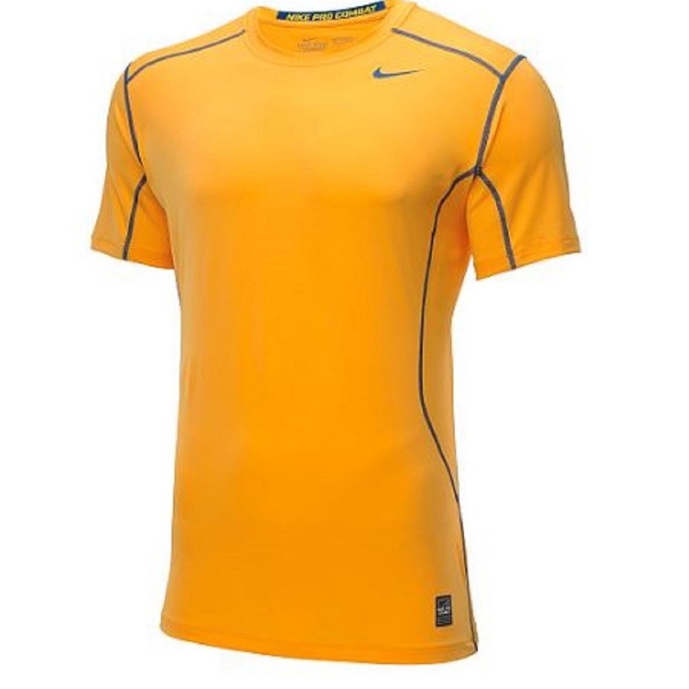 Nike Pro Combat Training Tee with Hypercool FTTD in Orange with Blue Trim Size S